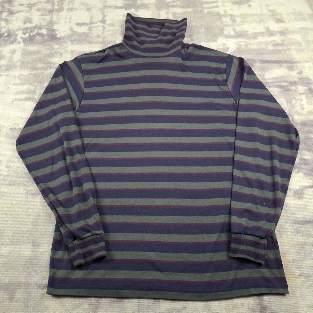 Vintage LL Bean Mock Neck Shirt Mens Large L Striped Green Navy Maroon Made...